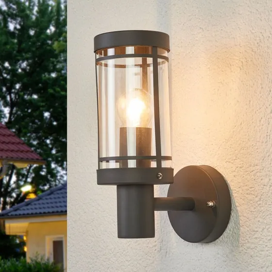 Lindby Djori Buitenwandlamp - Antraciet - Roestvrij staal - 28 cm