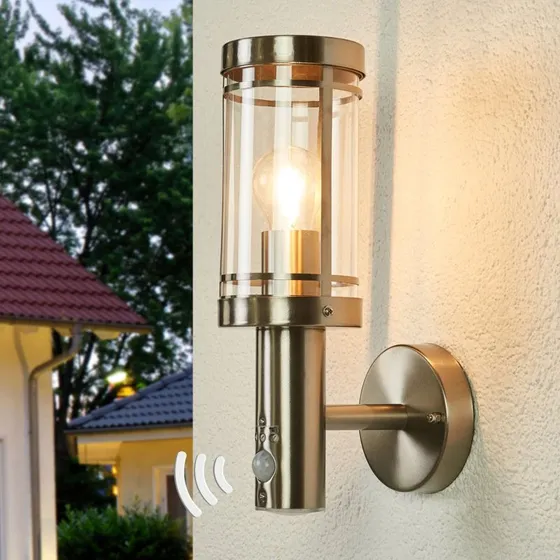 Lindby Djori Buitenwandlamp met Bewegingssensor - Roestvrij Staal