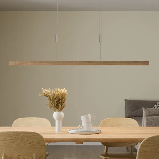 Quitani LED hanglamp Nora, eikenhout naturel, 118 cm