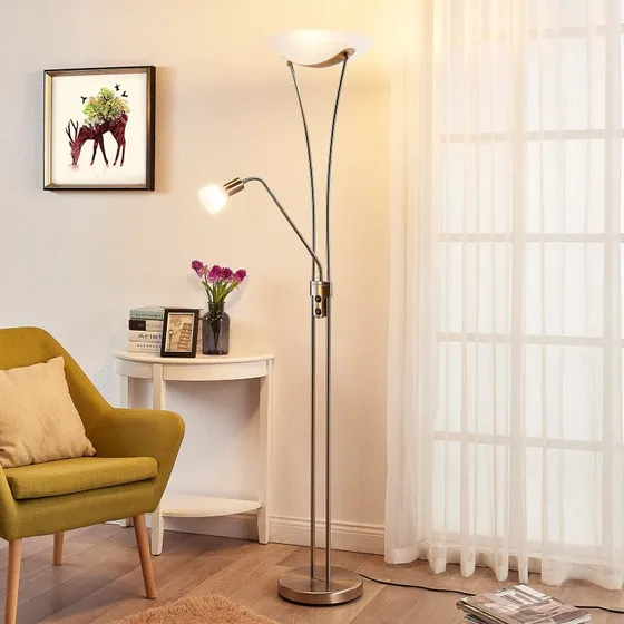 Lindby Felicia Vloerlamp - Uplighter & Leeslamp - Nikkel/Wit