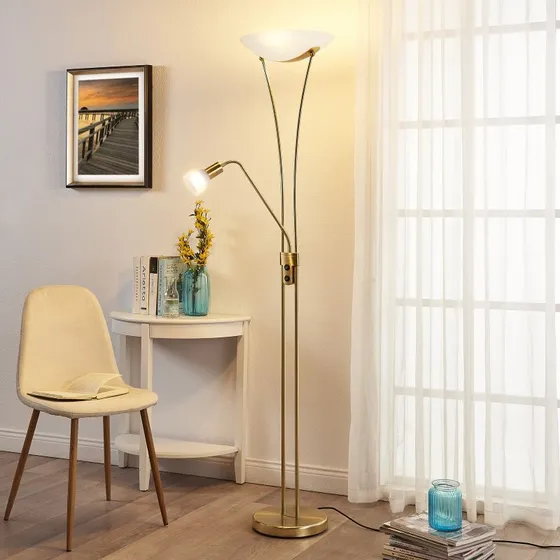 Lindby Felicia Vloerlamp - Messing/Goud - Uplighter met leeslamp