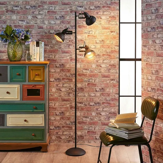 Lindby Vloerlamp Lilly - Zwart/Goud - Industrieel Design