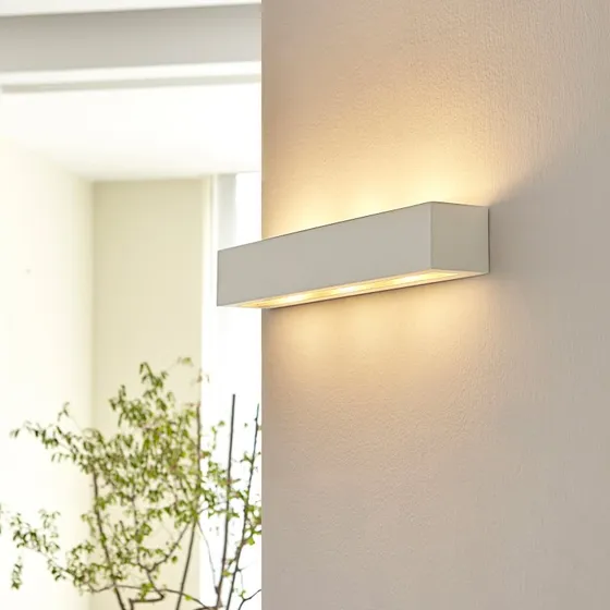 Lindby Wandlamp Tjada, 51 cm, Wit, Gips, Overschilderbaar