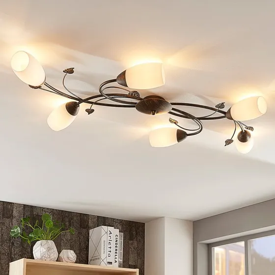 Lindby Plafondlamp Stefania, 6-lampen, Zwart/Goud, 68cm
