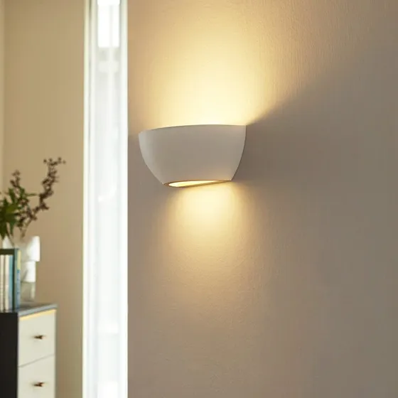 Lindby Wandlamp Jimmy - Wit - Gips - Modern - Halfrond