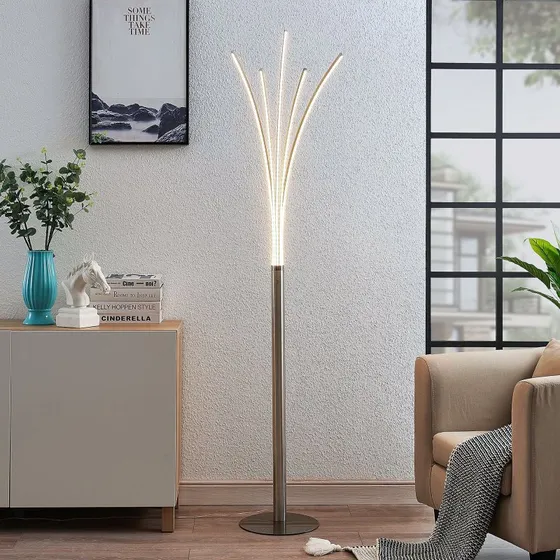 Lindby LED Vloerlamp Boba - Modern Aluminium - Grijs/Nikkel
