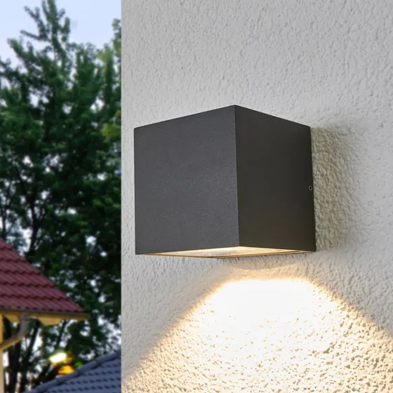 Lucande Merjem LED Buitenwandlamp - Donkergrijs - 12 cm