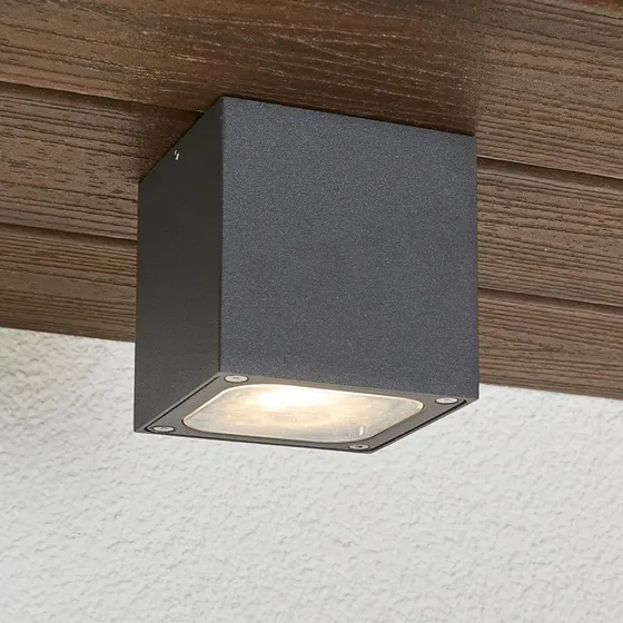 Lucande Tanea LED Buitenplafondlamp 10x10 donkergrijs IP54