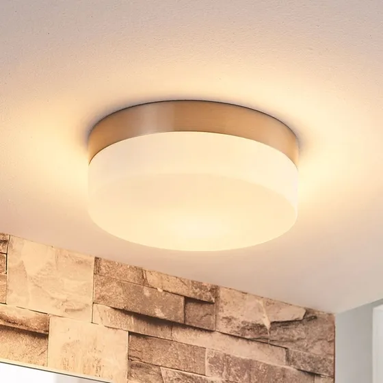Lindby Plafondlamp Amilia - Ø18 cm - Nikkel/Opaalglas - IP44
