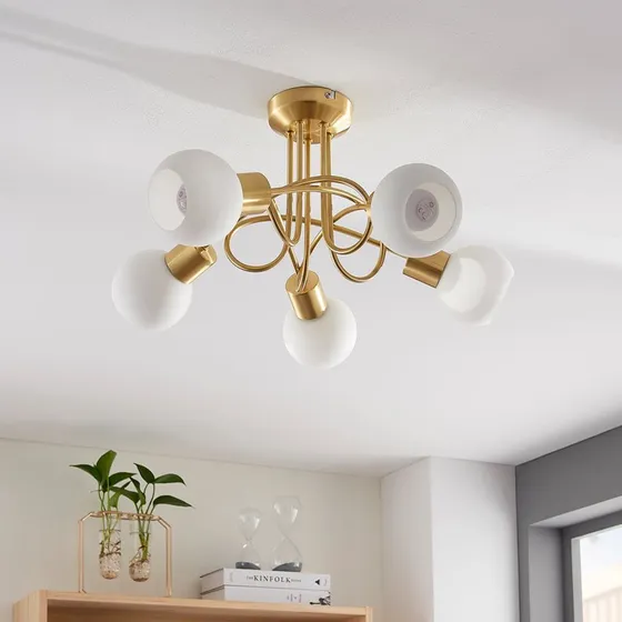 Lindby Plafondlamp Elaina, Messing, 5x E14, Ø50cm