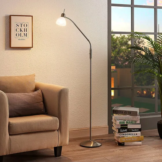 Lindby Gwendolin Vloerlamp - Nikkel & Glas - 160 cm