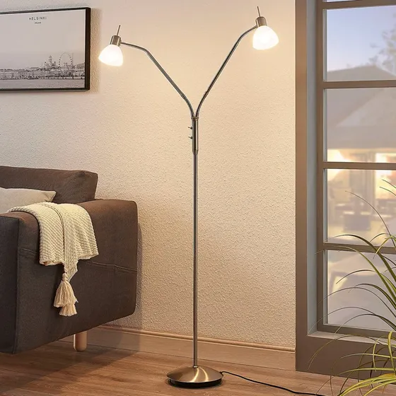 Lindby Vloerlamp Gwendolin Nikkel - 160 cm - 2-lamps