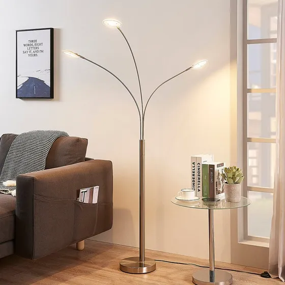 Lindby LED vloerlamp Anea, 168 cm, 3-armig, Nikkel/Wit