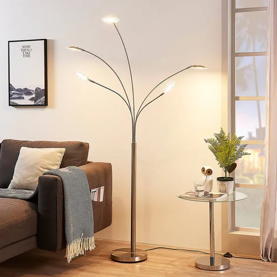 Lindby LED Vloerlamp Anea - Nikkel/Wit - 179 cm