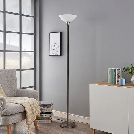 Lindby Ignacia Vloerlamp - Nikkel/Opal - 180 cm