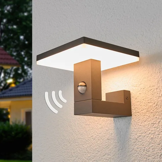 Lucande Olesia Buitenwandlamp met Bewegingssensor, Zwart, 15 cm