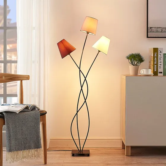 Lindby Melis Vloerlamp - 3-lampig - Crème/Amber - 130 cm