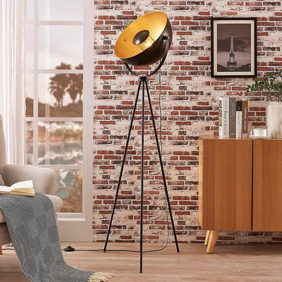 Lindby Meline Vloerlamp - Zwart/Goud - Modern Metaal