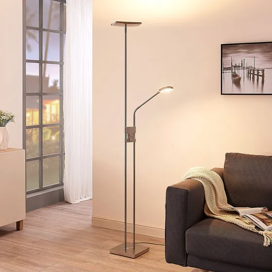 Lindby Jonne LED vloerlamp - Dimbaar met leesarm - Nikkel