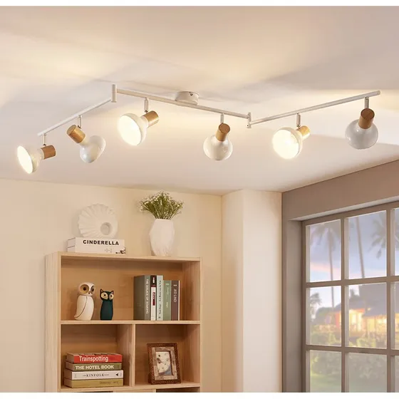 Lindby Fridolin Plafondspot - 160cm - 6-lamps - Wit/Hout