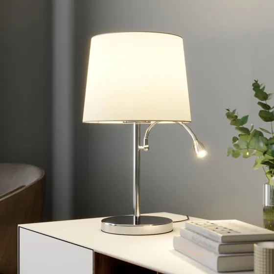 Lindby Tafellamp Benjiro - Wit/Opaal - Met LED-leeslamp