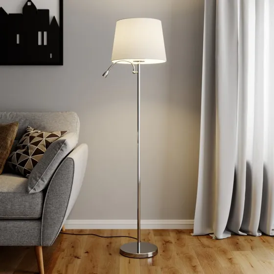 Lindby Vloerlamp Benjiro, Wit/Opaal, met LED leeslampje