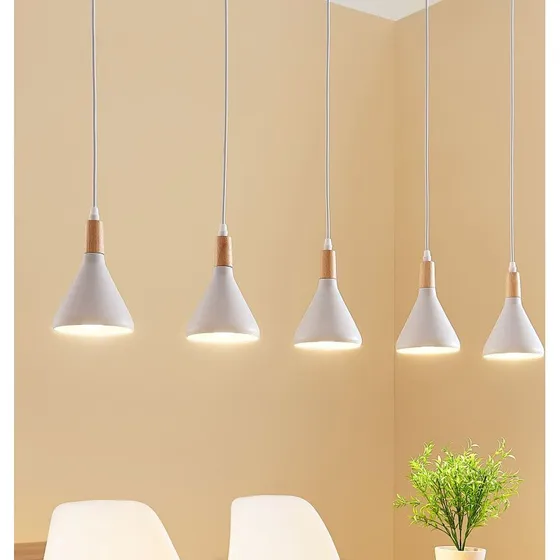Lindby Arina Hanglamp - Wit/Hout - 100 cm - 5-Lamps