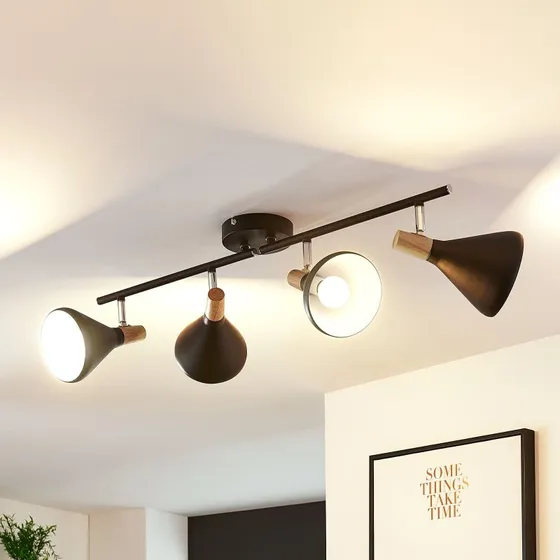 Lindby Arina 4-lampige Plafondlamp Zwart met Hout - 68 cm