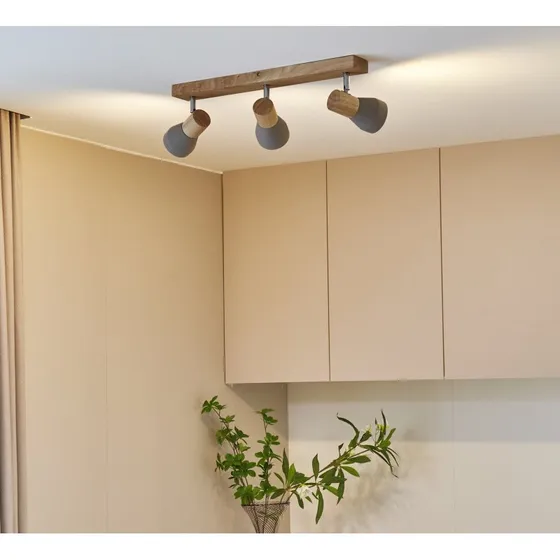 Lindby Filiz Plafondlamp - 3-lamps - Hout & Beton - 47 cm