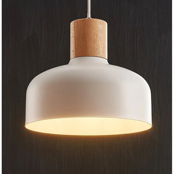 Lindby Hanglamp Carlise - Wit/Opaal met Houten Element