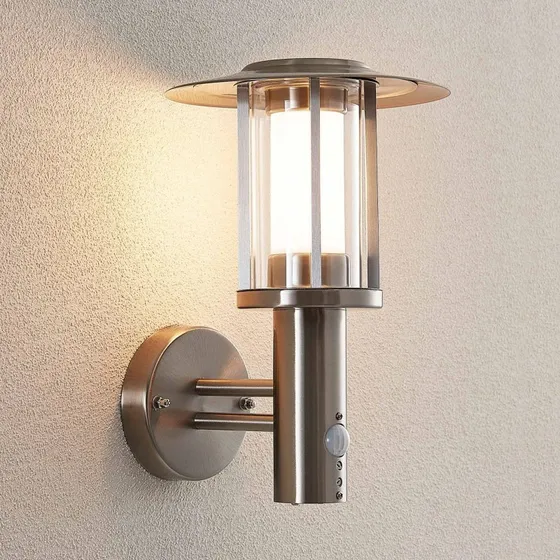 Lindby Gregory LED Buitenwandlamp met Sensor - Roestvrij Staal