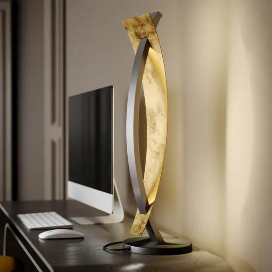 Lucande Marija LED Tafellamp - Zwart/Goud - Dimbaar - 62 cm