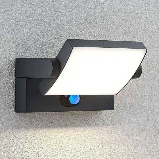 Lindby Sherin LED-wandlamp op zonne-energie, antraciet, met sensor