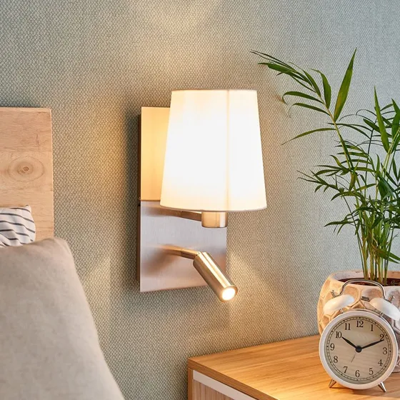 Lindby Wandlamp Aiden - Wit/Nikkel met LED leeslampje