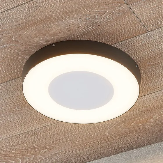 Lucande Sora LED buiten plafondlamp - Rond met sensor - IP54 - Donkergrijs