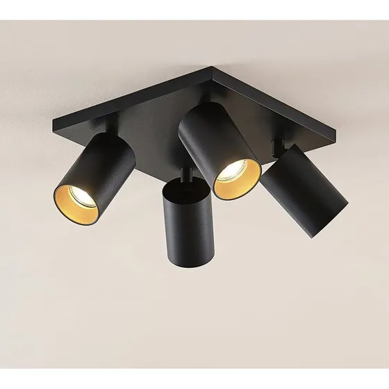 Arcchio Brinja 4-lamps spot, zwart, GU10 dimbaar, Ø 6 cm