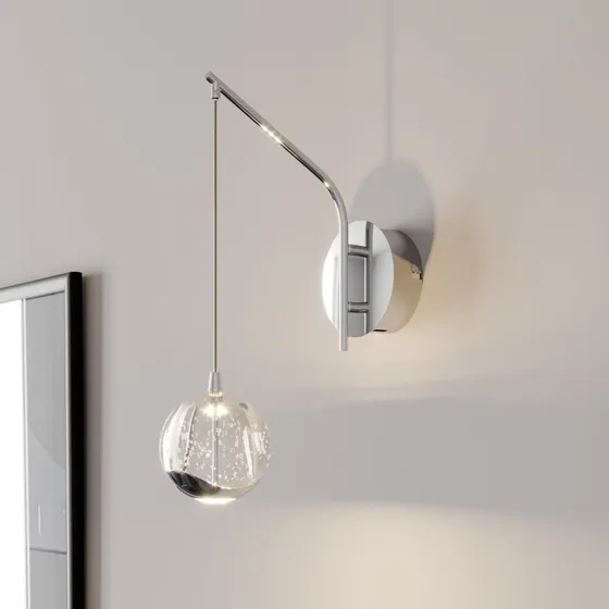 Lucande Hayley LED wandlamp - Chroom & Bubbelglas - 34 cm