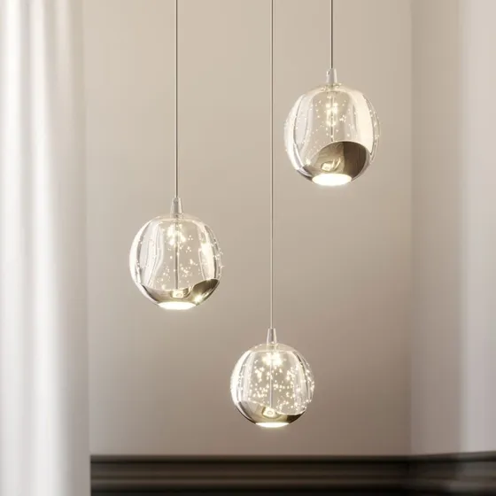Lucande Hayley LED Hanglamp - Chroom & Glas - 3-lamps - Ø 25 cm