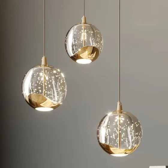 Lucande Hayley LED hanglamp - Goud & Bubbelglas - 3-lamps