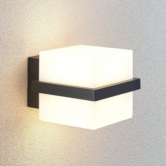 Lindby Auron LED Buitenwandlamp - Modern Kubusontwerp - Donkergrijs