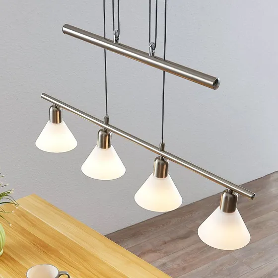 Lindby Hanglamp Delira - 4-lamps - Nikkel/Wit - In hoogte verstelbaar