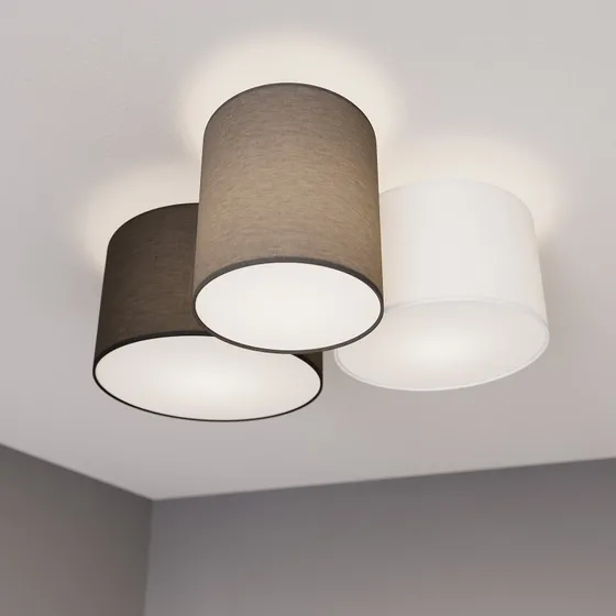 Lindby Plafondlamp Laurenz - 3-lampig - Grijs/Bruin/Wit - Textiel
