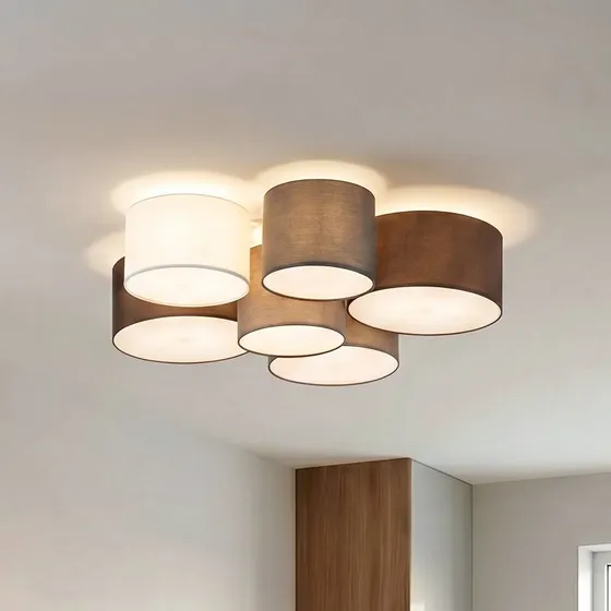 Lindby Laurenz Plafondlamp - 6-lamps - Grijs/Bruin/Wit