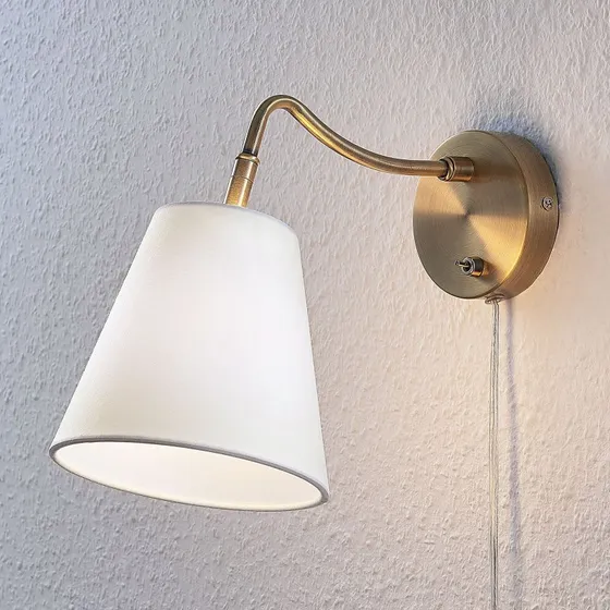 Lindby Wandlamp Ethan, Wit/Oud Messing, 28 cm