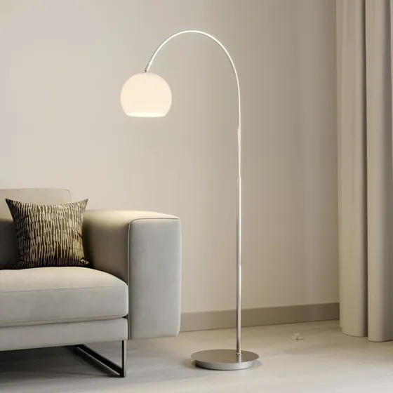 Lindby Booglamp Cynthia - Nikkel & Glas - 140 cm