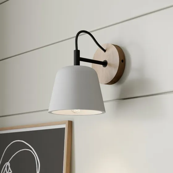 Lucande Kalinda Wandlamp - Grijs Beton & Eikenhout - 20 cm