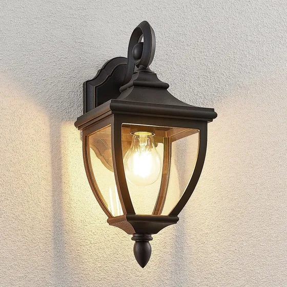 Lindby Buitenwandlamp Cerys Zwart - Kunststof - 37 cm