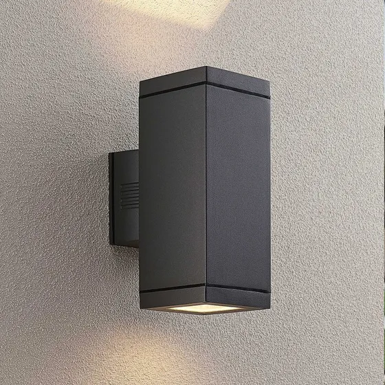 Lucande Stani Buitenwandlamp - Donkergrijs - 2x E27