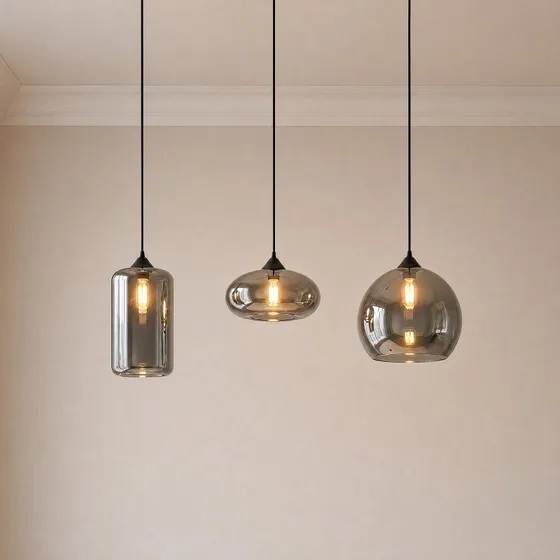 Lindby Marla Hanglamp - 3-lamps Rookgrijs Glas - 102 cm