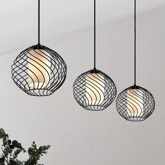 Lindby Hanglamp Cedrice - Zwart Metaal - 3 Bolvormige Kappen